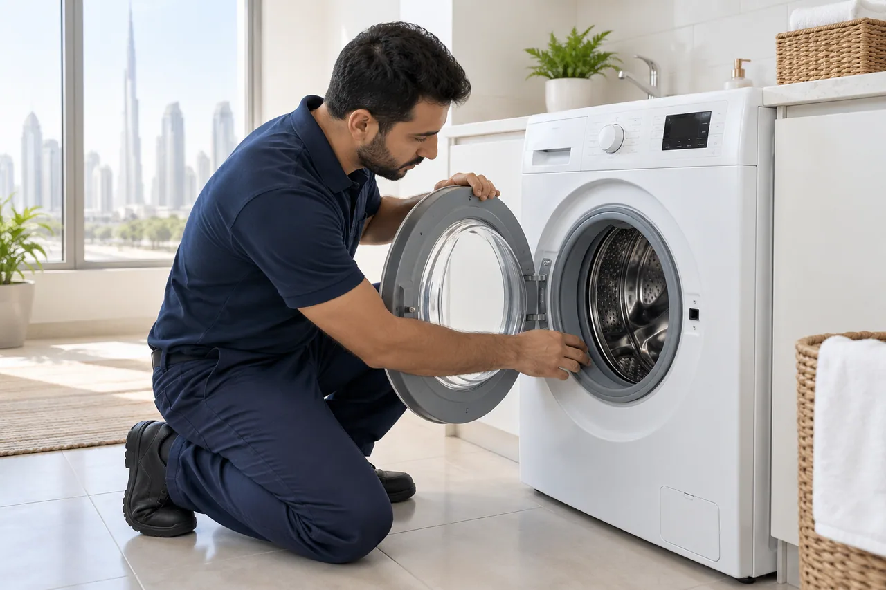 Washing machine inspection illustration